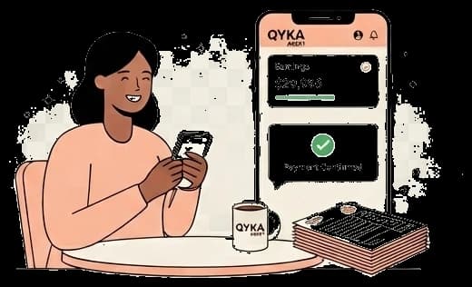 An agent checking her Qyka earnings on her phone